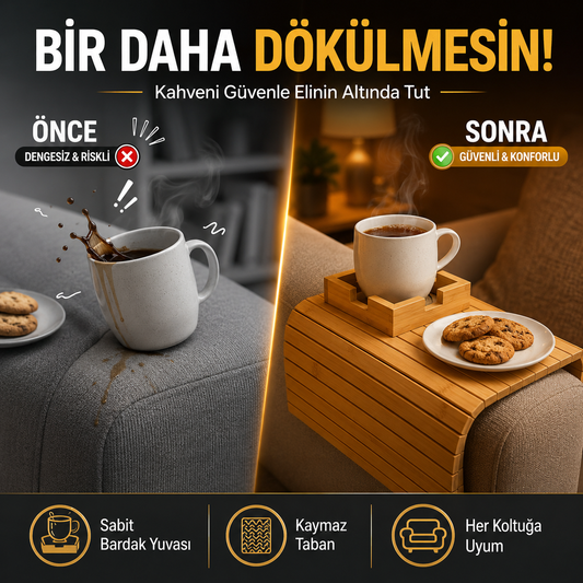 SofaDock™ Katlanabilir Bambu Koltuk Kolçak Sehpası