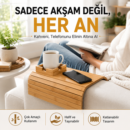 SofaDock™ Katlanabilir Bambu Koltuk Kolçak Sehpası