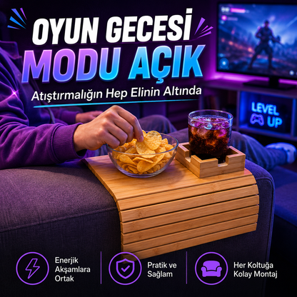 SofaDock™ Katlanabilir Bambu Koltuk Kolçak Sehpası
